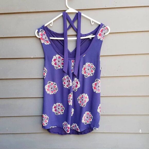 Express Blue Floral Top with Ties size Medium - Picture 1 of 7